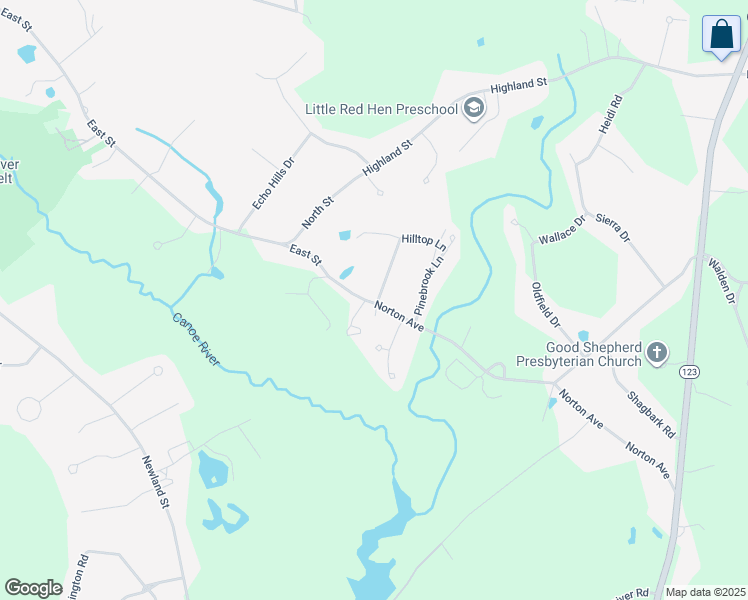 map of restaurants, bars, coffee shops, grocery stores, and more near 6 Meadowbrook Lane in Easton