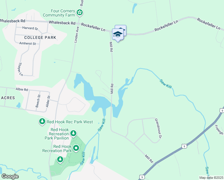 map of restaurants, bars, coffee shops, grocery stores, and more near 92 Mill Road in Red Hook