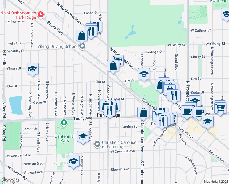 map of restaurants, bars, coffee shops, grocery stores, and more near 220 Chester Avenue in Park Ridge
