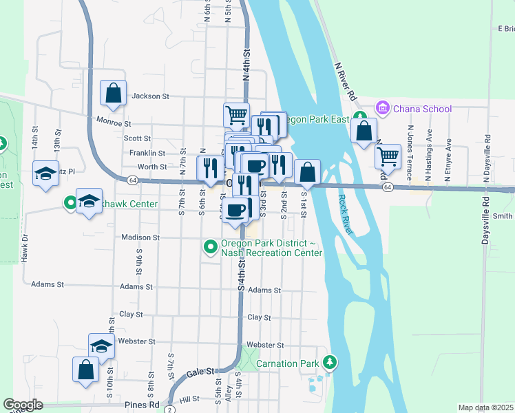 map of restaurants, bars, coffee shops, grocery stores, and more near 300 Jefferson Street in Oregon