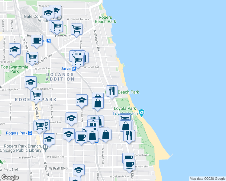 map of restaurants, bars, coffee shops, grocery stores, and more near in Chicago