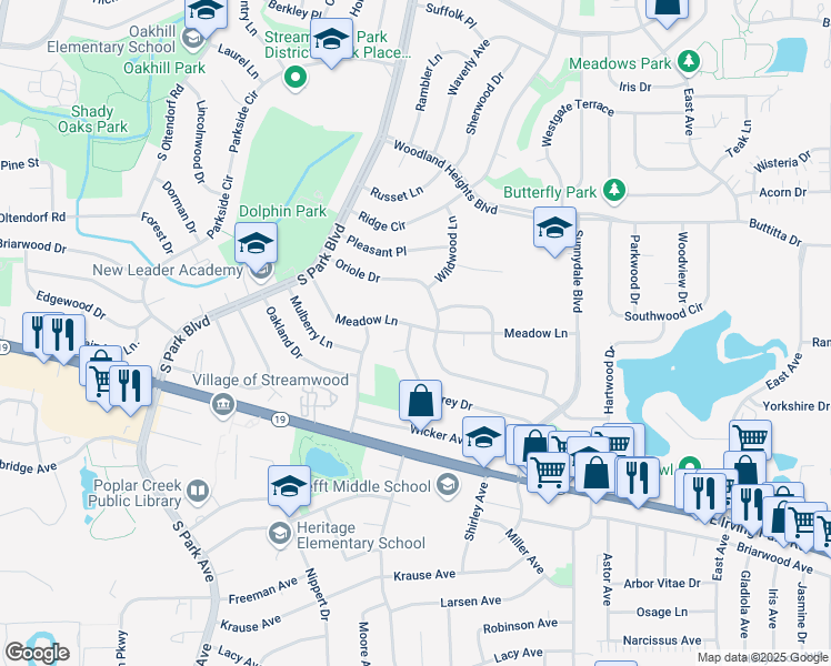 map of restaurants, bars, coffee shops, grocery stores, and more near 700 Surrey Drive in Streamwood