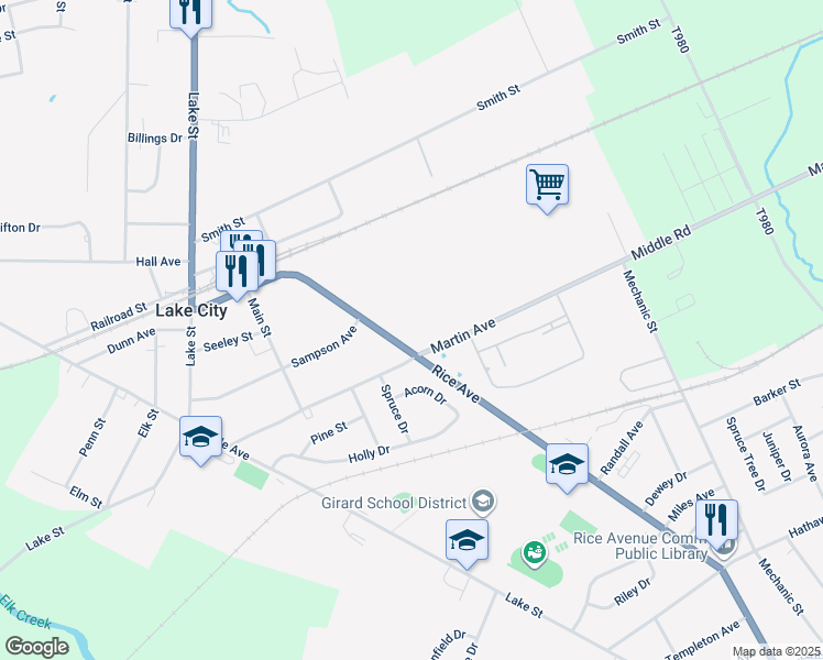 map of restaurants, bars, coffee shops, grocery stores, and more near 2547 Rice Ave in Lake City