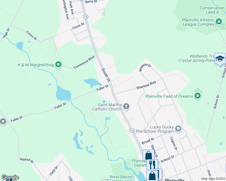 map of restaurants, bars, coffee shops, grocery stores, and more near 260 Massachusetts 1A in Plainville