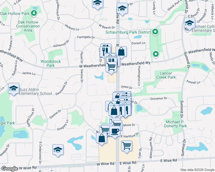 map of restaurants, bars, coffee shops, grocery stores, and more near 711 Tipperary Court in Schaumburg