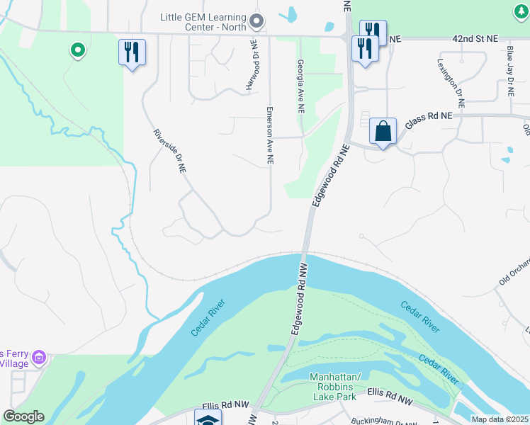 map of restaurants, bars, coffee shops, grocery stores, and more near 3312 Emerson Avenue Northeast in Cedar Rapids