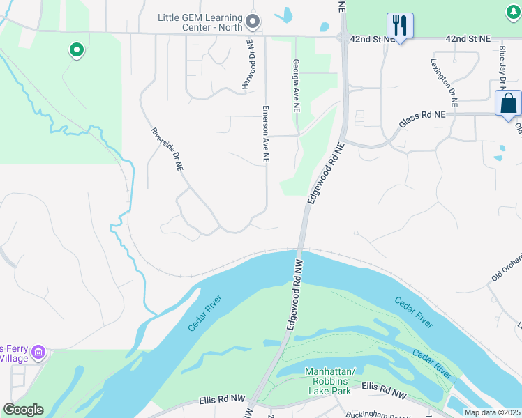 map of restaurants, bars, coffee shops, grocery stores, and more near 3312 Emerson Avenue Northeast in Cedar Rapids