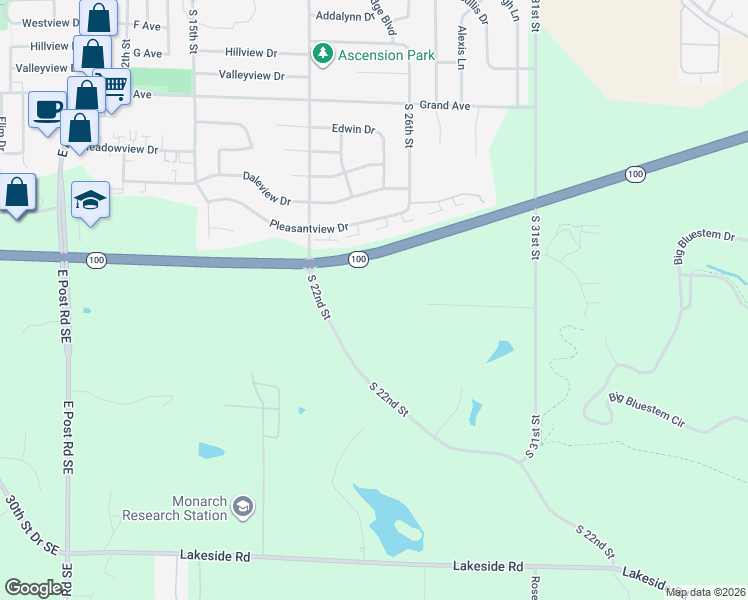 map of restaurants, bars, coffee shops, grocery stores, and more near 1801 South 22nd Street in Marion