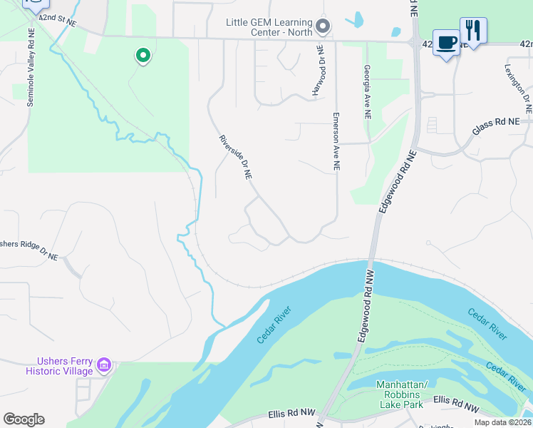 map of restaurants, bars, coffee shops, grocery stores, and more near 3324 Riverbend Drive Northeast in Cedar Rapids