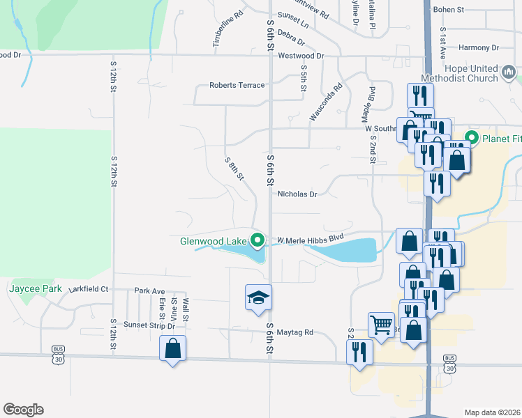map of restaurants, bars, coffee shops, grocery stores, and more near 2800-2906 South 6th Street in Marshalltown