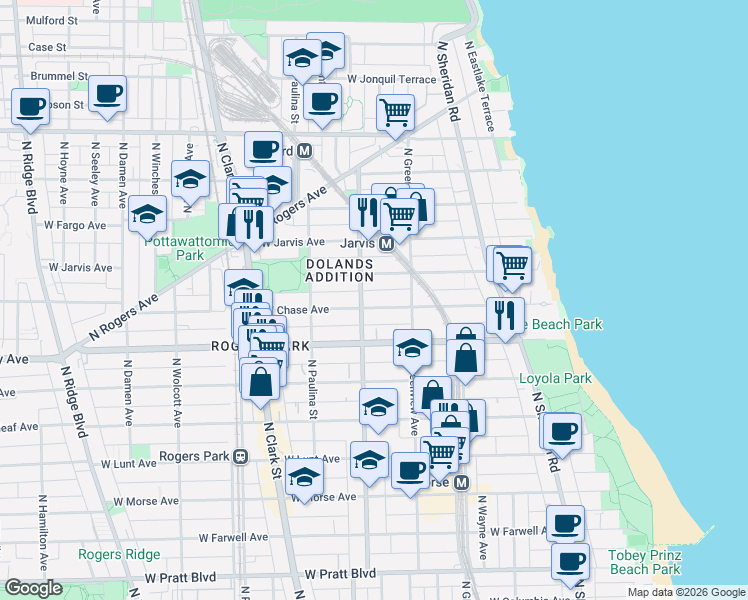 map of restaurants, bars, coffee shops, grocery stores, and more near in Chicago
