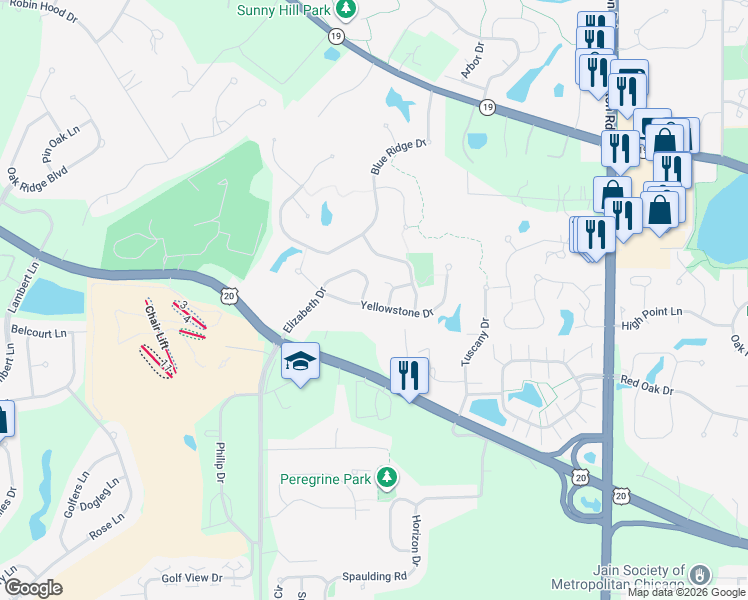 map of restaurants, bars, coffee shops, grocery stores, and more near 902 Elizabeth Drive in Streamwood