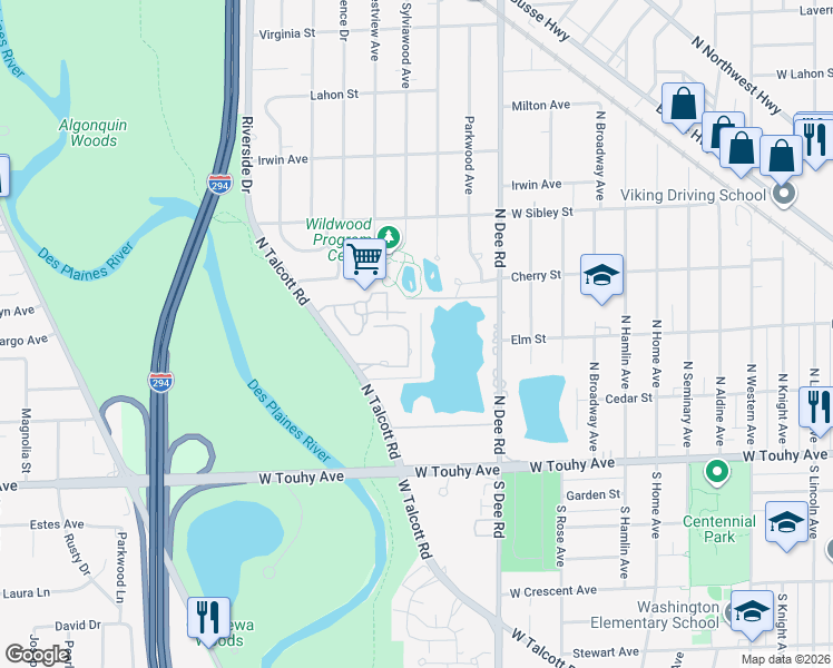 map of restaurants, bars, coffee shops, grocery stores, and more near 333 Murphy Lake Lane in Park Ridge