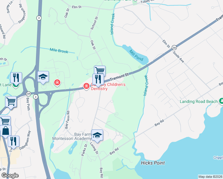 map of restaurants, bars, coffee shops, grocery stores, and more near 155 Tremont Street in Duxbury