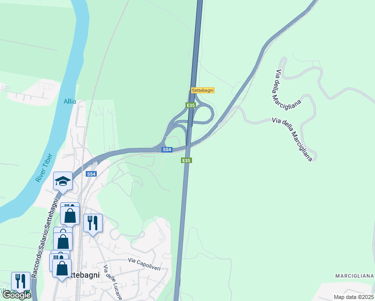 map of restaurants, bars, coffee shops, grocery stores, and more near Diramazione Roma Nord in Province of Rome