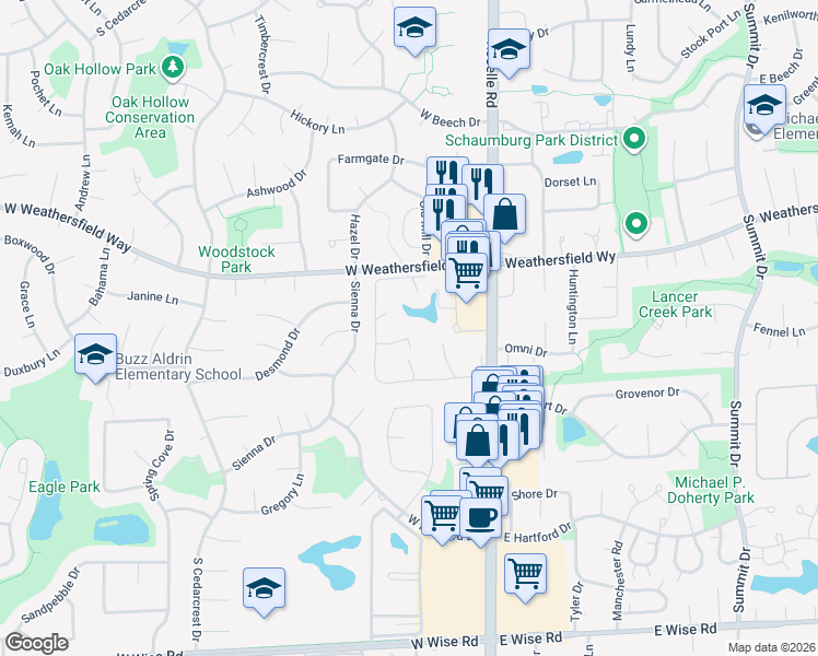 map of restaurants, bars, coffee shops, grocery stores, and more near 620 Tralee Court in Schaumburg