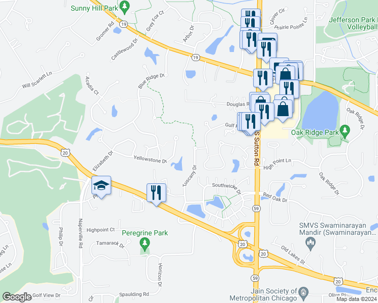 map of restaurants, bars, coffee shops, grocery stores, and more near 936 Tuscany Drive in Streamwood