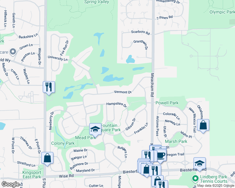 map of restaurants, bars, coffee shops, grocery stores, and more near 1719 Vermont Drive in Elk Grove Village