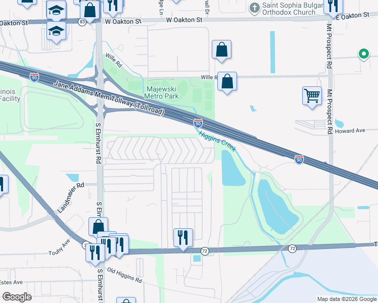 map of restaurants, bars, coffee shops, grocery stores, and more near Monroe Road in Des Plaines