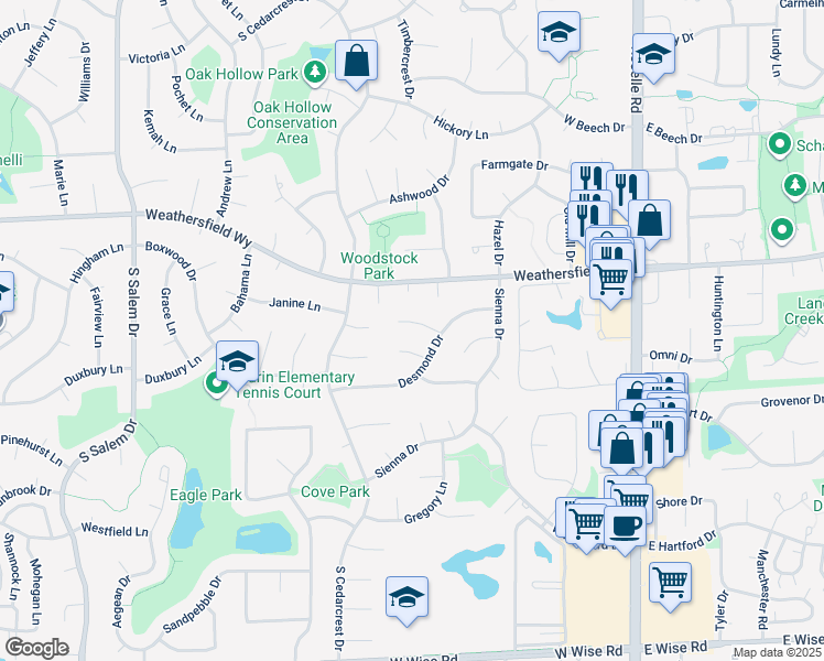 map of restaurants, bars, coffee shops, grocery stores, and more near 326 Milan Court in Schaumburg