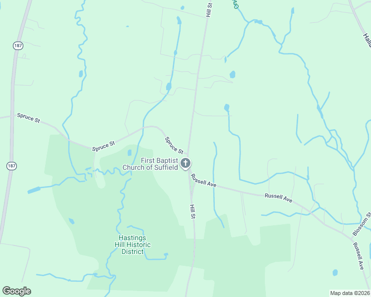 map of restaurants, bars, coffee shops, grocery stores, and more near 1271 Hill Street in Suffield