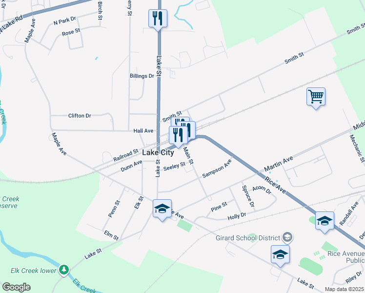map of restaurants, bars, coffee shops, grocery stores, and more near 2261 Rice Avenue in Lake City
