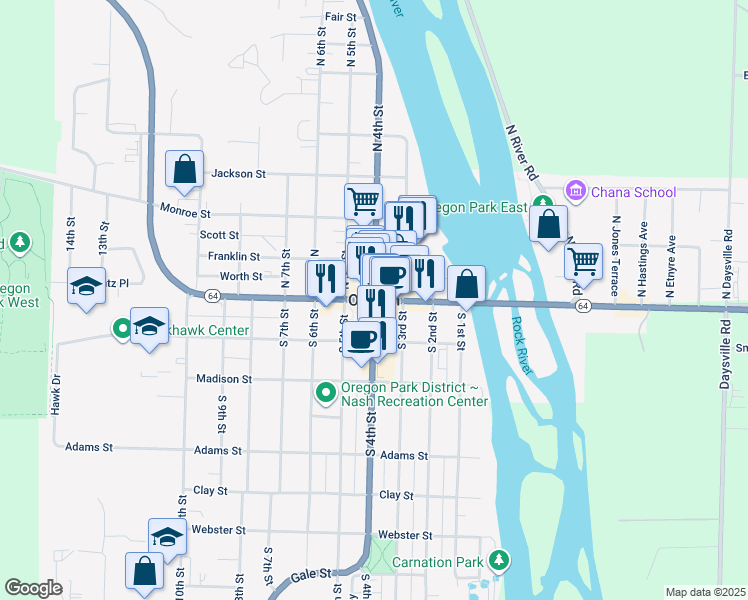 map of restaurants, bars, coffee shops, grocery stores, and more near in Oregon