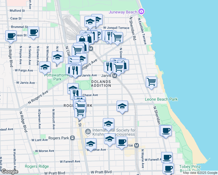 map of restaurants, bars, coffee shops, grocery stores, and more near 1549 West Sherwin Avenue in Chicago