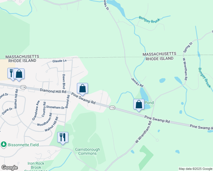 map of restaurants, bars, coffee shops, grocery stores, and more near 11 Eagle Drive in Cumberland