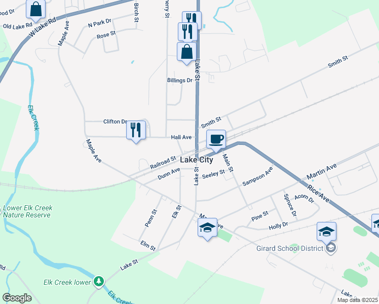 map of restaurants, bars, coffee shops, grocery stores, and more near 10146 Railroad Street in Lake City