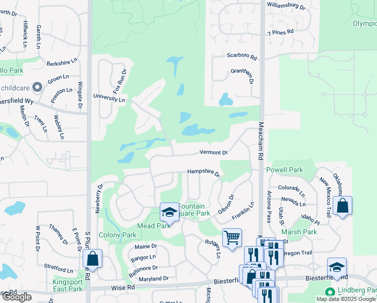 map of restaurants, bars, coffee shops, grocery stores, and more near 1746 Vermont Drive in Elk Grove Village