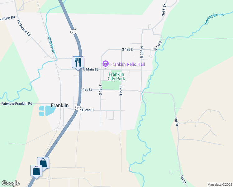 map of restaurants, bars, coffee shops, grocery stores, and more near 100-198 E 100 S in Franklin