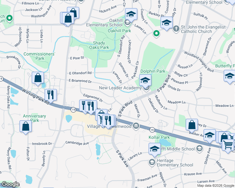 map of restaurants, bars, coffee shops, grocery stores, and more near 907 Crestwood Court in Streamwood