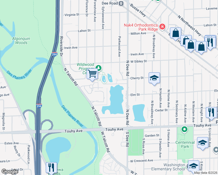 map of restaurants, bars, coffee shops, grocery stores, and more near 333 Murphy Lake Lane in Park Ridge