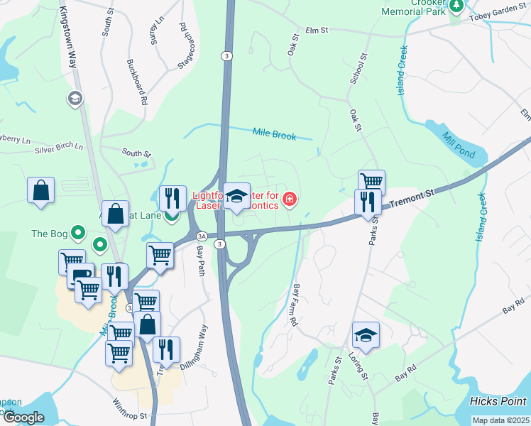 map of restaurants, bars, coffee shops, grocery stores, and more near 20 Tremont Place in Duxbury