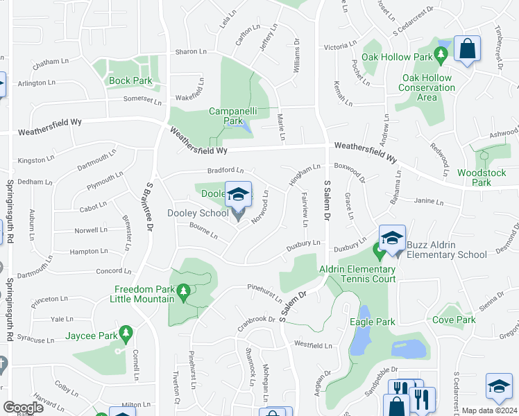 map of restaurants, bars, coffee shops, grocery stores, and more near 608 Norwood Lane in Schaumburg