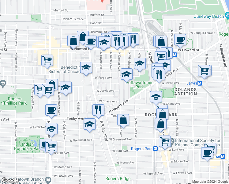 map of restaurants, bars, coffee shops, grocery stores, and more near in Chicago
