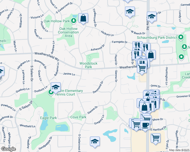 map of restaurants, bars, coffee shops, grocery stores, and more near 326 Milan Court in Schaumburg