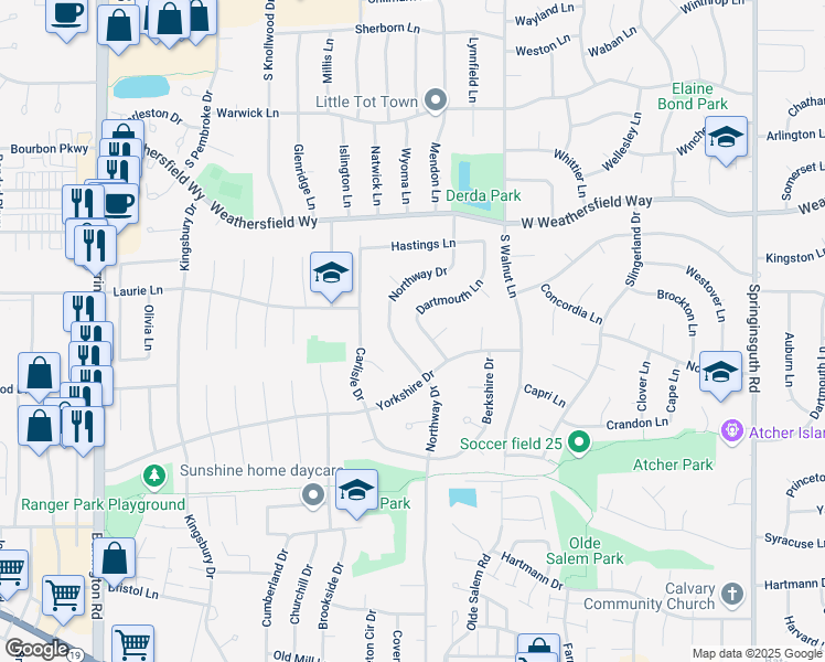 map of restaurants, bars, coffee shops, grocery stores, and more near 8052 Dartmouth Ln in Hanover Park