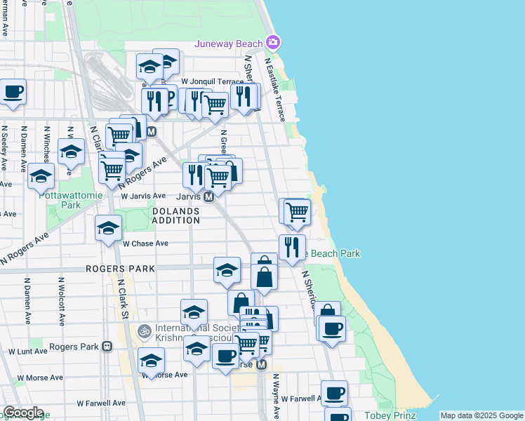 map of restaurants, bars, coffee shops, grocery stores, and more near 1324 West Sherwin Avenue in Chicago