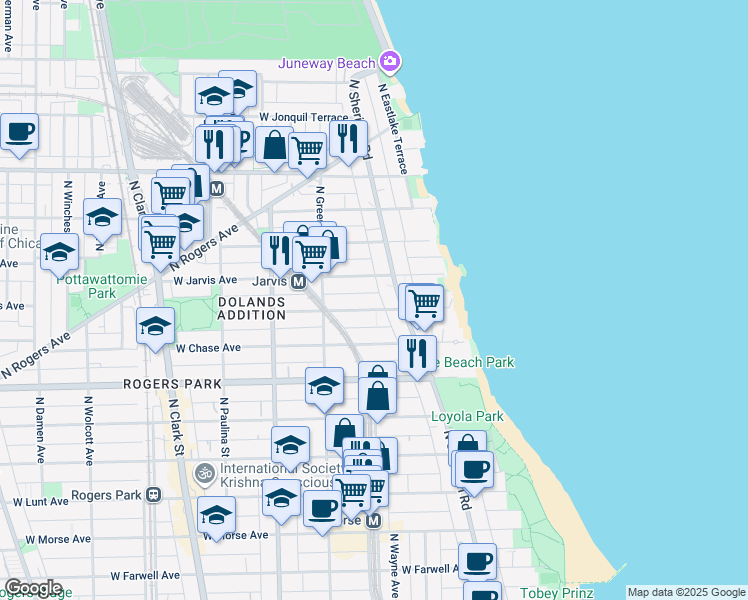 map of restaurants, bars, coffee shops, grocery stores, and more near 1329 West Sherwin Avenue in Chicago