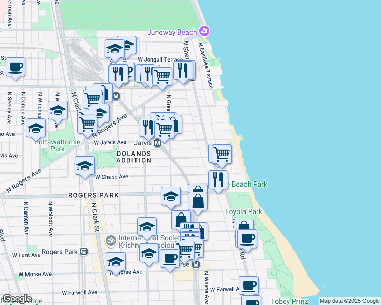 map of restaurants, bars, coffee shops, grocery stores, and more near 1329 West Sherwin Avenue in Chicago
