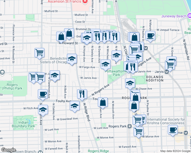 map of restaurants, bars, coffee shops, grocery stores, and more near in Chicago