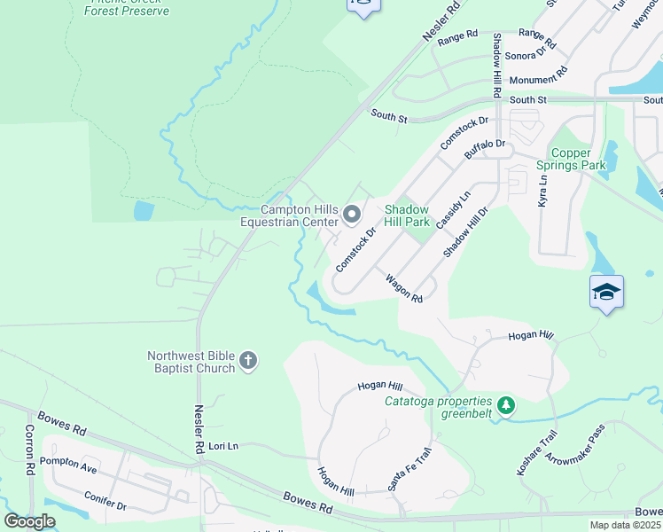 map of restaurants, bars, coffee shops, grocery stores, and more near 372 Comstock Drive in Elgin