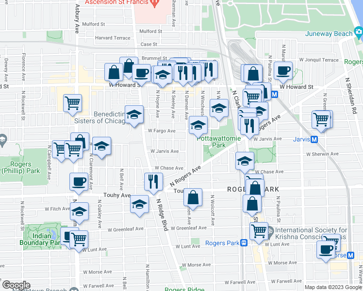 map of restaurants, bars, coffee shops, grocery stores, and more near in Chicago