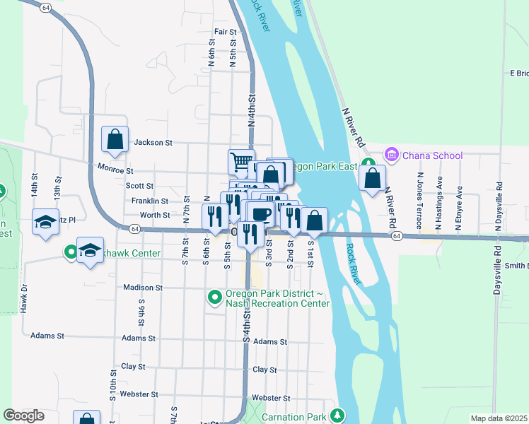 map of restaurants, bars, coffee shops, grocery stores, and more near in Oregon