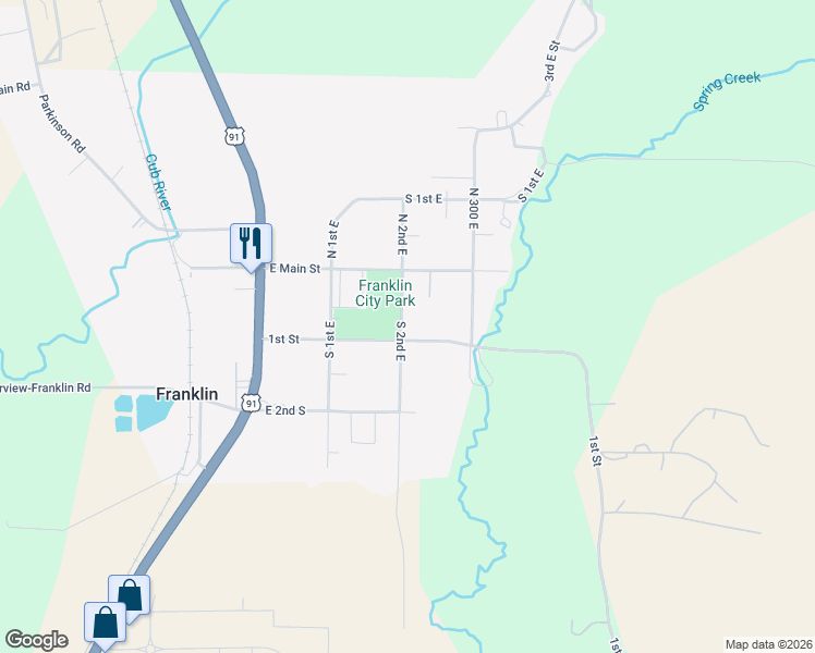 map of restaurants, bars, coffee shops, grocery stores, and more near 47 South 2nd East in Franklin