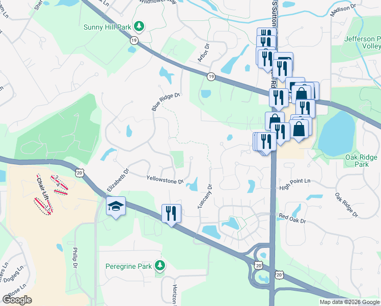 map of restaurants, bars, coffee shops, grocery stores, and more near 1406 Yellowstone Drive in Streamwood