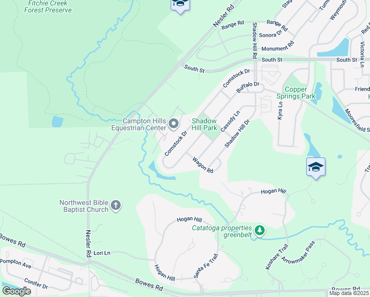 map of restaurants, bars, coffee shops, grocery stores, and more near 394 Comstock Drive in Elgin