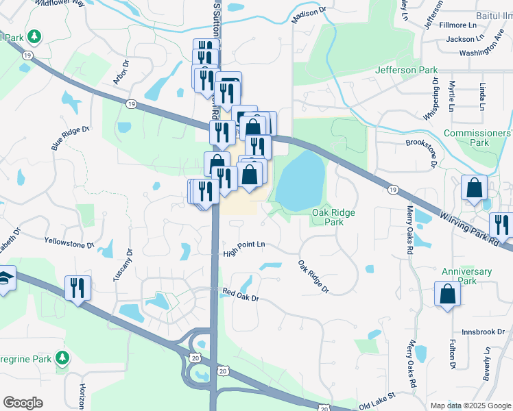 map of restaurants, bars, coffee shops, grocery stores, and more near 1180 Valewood Drive in Streamwood